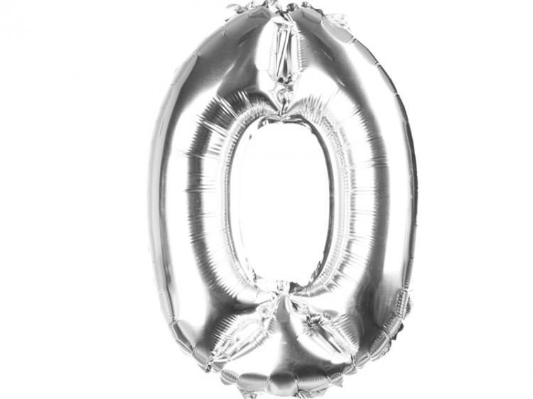 Balon foliowy 0 cyfra maa srebrna napompowana powietrzem